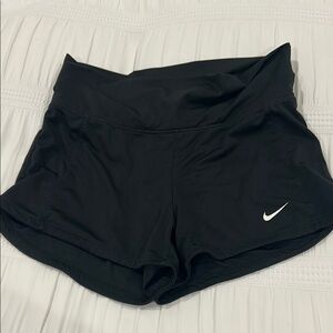 Nike Black Athletic Shorts with Swoosh Logo and Wide Waistband